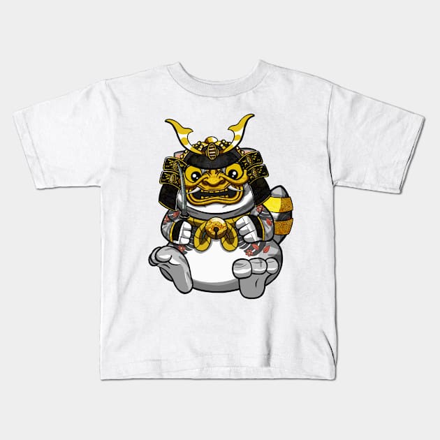 Samurai Cute Fat Cat Kids T-Shirt by MeMewStudio